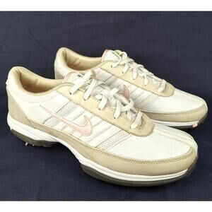 NIKE AIR Women's Sz 9 Beige White Pink Perforated Leather Golf Shoes 317466-182